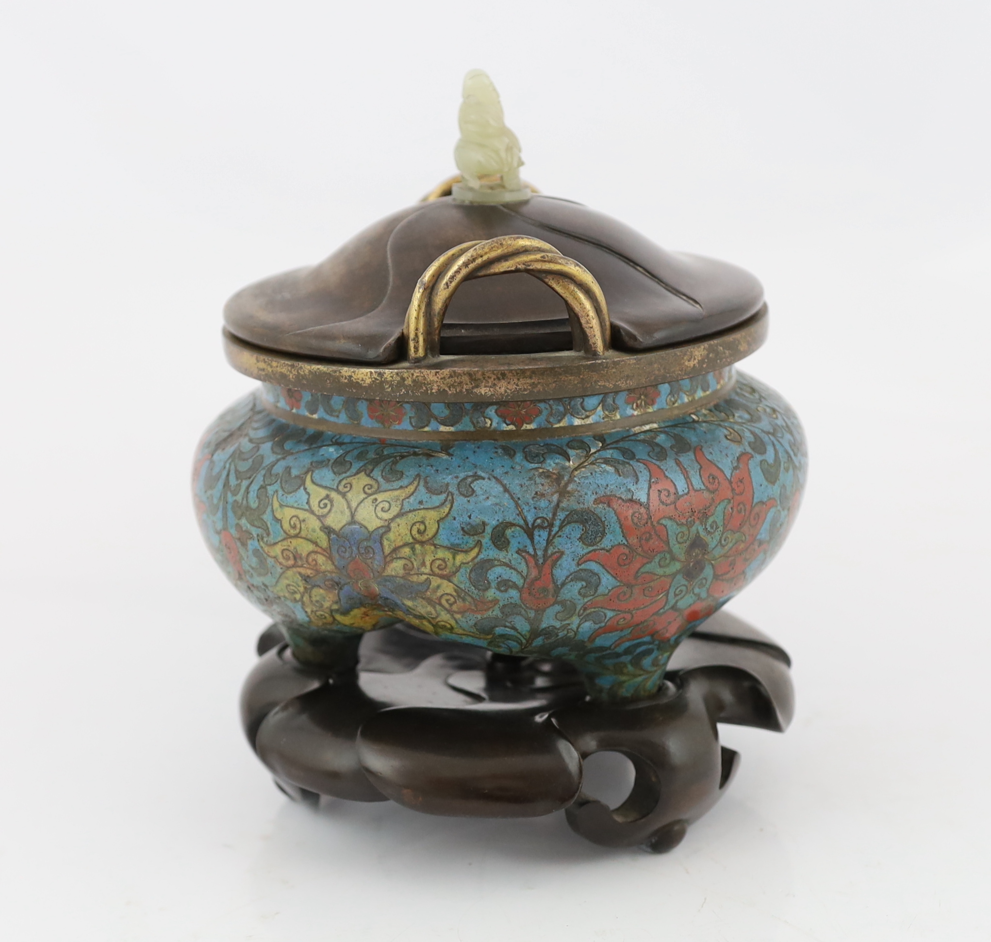 A Chinese cloisonné enamel tripod censer, Li, Xuande six character mark, Ming dynasty, 16th century